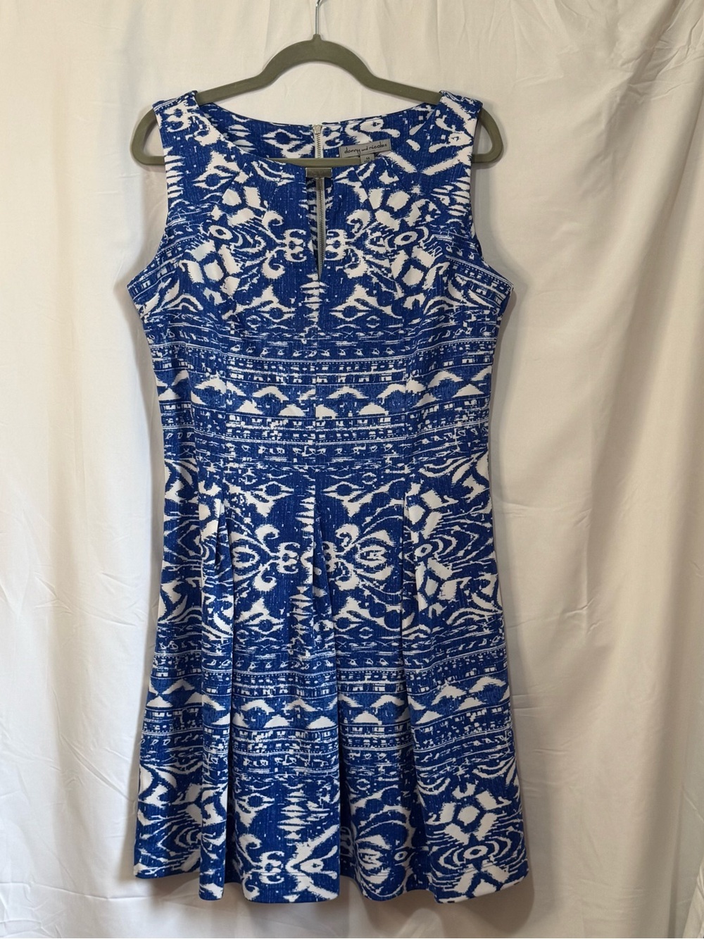 Danny & Nicole Blue and White Sleeveless Fit-and-Flare Dress